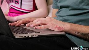 Teen cheerleader Melody Marks loses her virginity to a shy guy's dark cock.