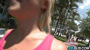 Lexi swallows while fucking and sucking on the bus