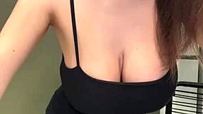 Slender stepmother reveals her natural big tits outdoors and licks milky nipples while kissing!