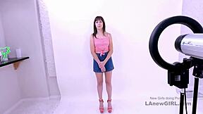 Cute brunette teen swallows cum after rough POV fucking at casting interview