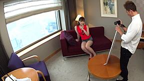 Tall Japanese Student with Big Natural Tits and Small Waist in Skirt for Sexy Photoshoot Audition