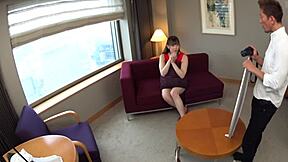 Tall Japanese Student with Big Natural Tits and Small Waist in Skirt for Sexy Photoshoot Audition