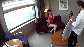 Tall Japanese Student with Big Natural Tits and Small Waist in Skirt for Sexy Photoshoot Audition