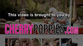 Busty teen babe in lingerie gives intense blowjob and handjob leading to massive cumshot.