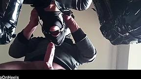 Preview of chairtied hooded ballgagged setup with ring gag for sucking task.