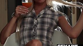 Stunning BLONDE and gorgeous BRUNETTE kiss in lingerie then have intense LESBIAN SEX with muff diving