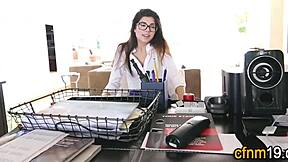 clothed latina teen in glasses bent over for hardcore doggystyle with monster cock cumshot