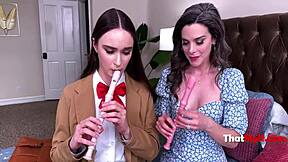 Can erotic strapon seduction turn teacher-student scandal into pussy-licking symphony with milf and teen?