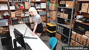 licking the thief's tight pussy in the office - teen robber gets fucked by old cop pov