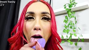Trans Bombshell Mica Borges Masturbates Solo With Dildo And Toys In Anal Play