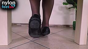 Under The Desk View Of Bound Teen Ballerina Feet In Pantyhose And Leggings For Fetish Play