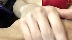 Muscular babe plays with big pussy lips and ass using dildo. Close up shows gaping holes and wet swollen details in solo session.