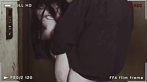 Wtf, skirt and fishnet stockings girl fucks with creampie in elevator