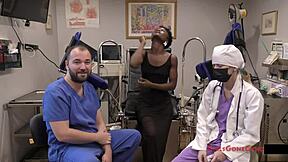 i'm rina arem in backstage nurse role with shaved pussy spreading and gaping checkup