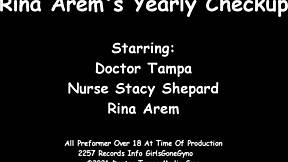 i'm rina arem in backstage nurse role with shaved pussy spreading and gaping checkup