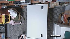 Cute redhead thief gets drilled hard by mall security on hidden cam