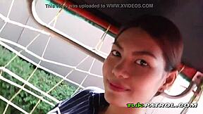 Hey, this sweet Asian teen flirts and gets her pussy slammed outdoors hard 😏