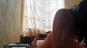 hey check this rica colegiala with natural tits riding in red stockings for homemade couple domination