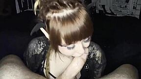 this cute goth cosplayer with glasses and piercings gets facefucked deep by her lover's big cock, gagging and moaning wetly