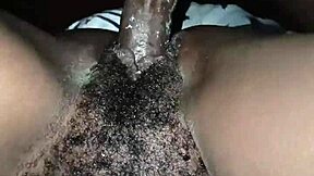 fucking a sexy petite 18+ ebony chic with her hairy wet pussy taking big cock