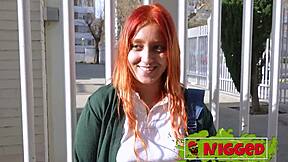 Young amateur redhead babe Natalyy Hot is ready and eager to try a black dude in rough doggystyle