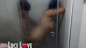 brazilian latina wife gives handjob to roommate in dorm shower, turning into passionate missionary outdoor public session.
