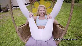 I feel so horny banging that petite blonde spinner in leggings. Her skinny body takes my huge monster cock in hardcore group fucking.