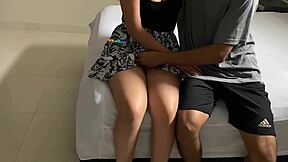 Young Latina in short skirt gets FUCKED without condom after movie invite.