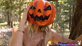 Hey petite Canadian blondie Sky Pierce, are you stripping nude in the forest for Halloween?