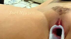 Viet Nam inner exploration of beautiful wet tight pussy inside, how does it feel to check that hairy vagina up close?