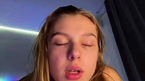 blonde teen with natural big tits plays close up fingering her wet pussy to orgasm 😍