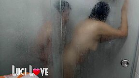 brazilian latina wife gives handjob to roommate in dorm shower, turning into passionate missionary outdoor public session.
