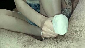 Socksjob leads to huge load of cum inside sock.