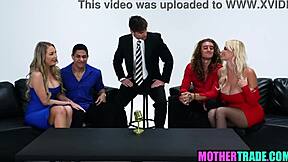 Stepmom and Stepson Join Foursome Sex on Television Show with Blonde Milf and Young Taboo Group