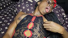 sex addict vera plays with toys at night in bedroom then rides black monster cock as submissive bunny in lingerie