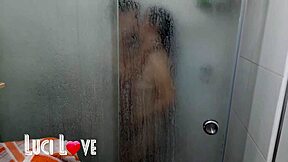 brazilian latina wife gives handjob to roommate in dorm shower, turning into passionate missionary outdoor public session.