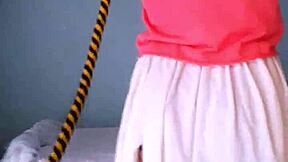 bonneyuwu from argentina gets tied up in bed and forced into cute homemade sex in her skirt