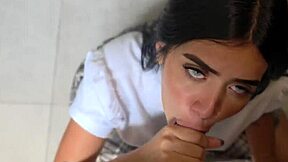 Will This Sexy Amateur Latina Student Creampie Her Teacher in the Bathroom Quickie? Petite Babe Rides in Cowgirl and Doggystyle with Natural Tits Bouncing.