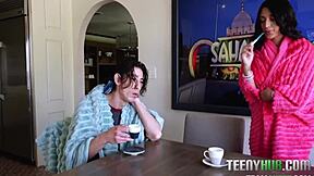 Sasha Reign got horny watching porn with her stepbro. David Lee joined the taboo fun in pov style.