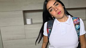 Will This Sexy Amateur Latina Student Creampie Her Teacher in the Bathroom Quickie? Petite Babe Rides in Cowgirl and Doggystyle with Natural Tits Bouncing.