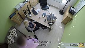 Blonde miss gets banged hard in loan office