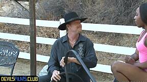 I feel so excited riding my tattooed ebony body on stepdad's dong in this outdoor missionary scene.