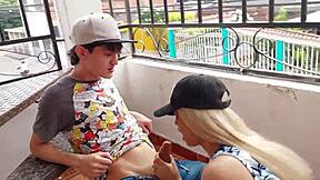 I'm getting into the bat position with my horny new neighbor in the neighborhood for some rough fucking with my big cock gaping her juicy pussy and making her moan.