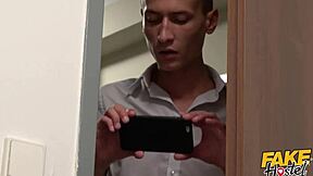 oh man, in the fake hostel dorm, these students share a throbbing cock that pumps cum into her wet mouth during wild group ride