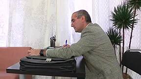 Watch Older Teacher Subdue Young Babe's Hairy Beaver With Rough Blowjob And Fucking!