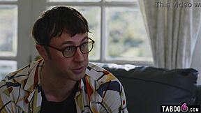 Youth counselor watches teen 18+ couple fuck doggystyle in front of him after blowjob and hairy pussy licking!