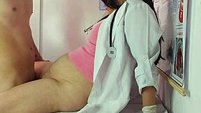 Erection hard in front of the nurse with big ass Brazilian getting rough wet pussy action.