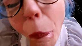 Neon haired doll in glasses gets anal lesson from boyfriend with creampie inside her petite ass in homemade cosplay