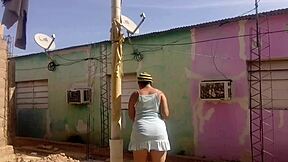 Hey, my neighbor can't resist staring at my big ass in this short dress.