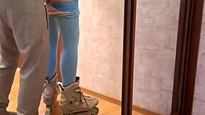 Emotional Fuck on Roller Skates with Athletic Brunette Couple in Tight Leggings Workout